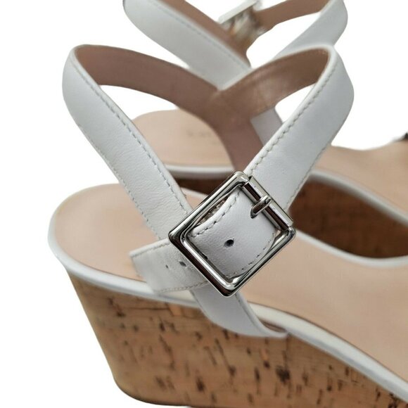 Kate Spade Tomas Wedges Sandals 8.5 White Cork Platform Heel Leather‎ Open-Toe - Picture 8 of 12